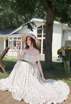 Off-Shoulder Polka Dot Tiered Maxi Dress