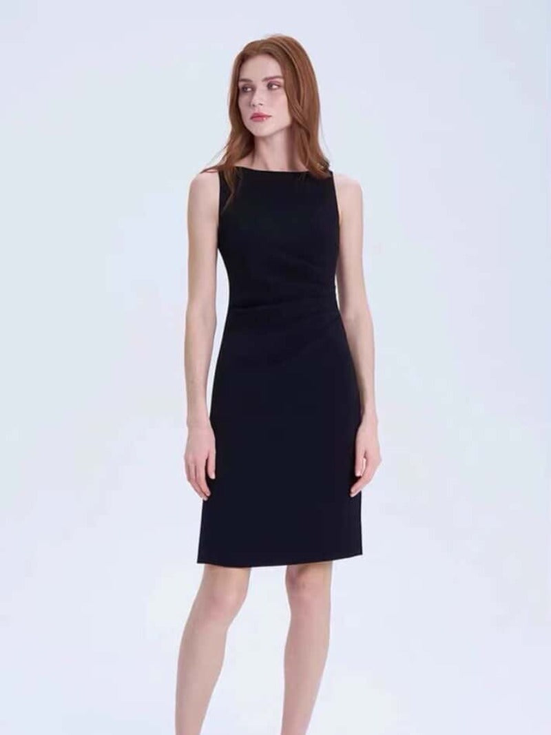 Black/White Sleeveless Boat Neck Slim Fit Mini Dress