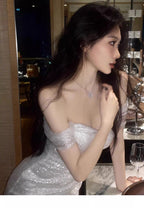 White Sequin Off Shoulder Ruched Bodycon Midi Dress