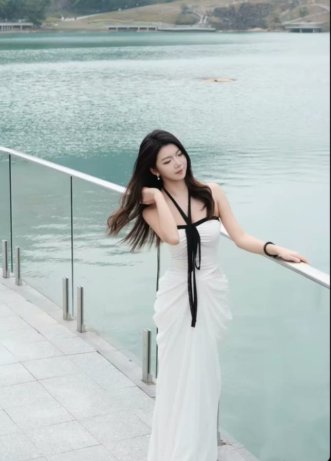 White Contrast Halter Lace-Inset Maxi Dress