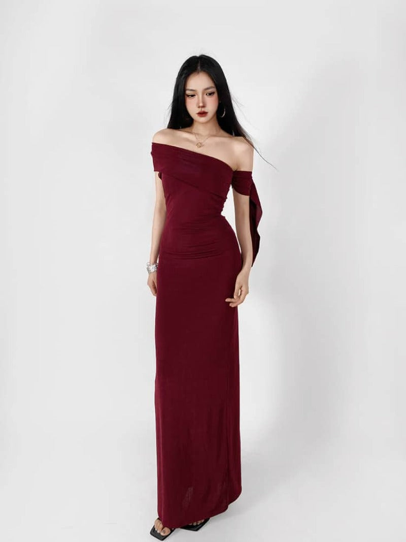 Sultry Asymmetric Draped One Shoulder Bodycon Dress