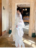 Ivory Sequin-Embellished Off-Shoulder Ruffle Maxi Dress