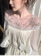 Ivory Sequin-Embellished Off-Shoulder Ruffle Maxi Dress