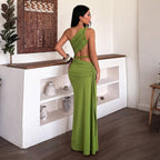 Sultry Ruched One Shoulder Cutout Maxi Dress