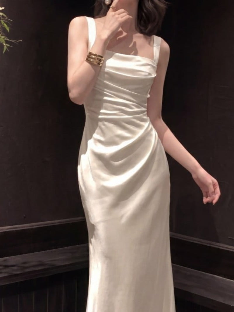 Ivory Satin Cowl Neck Maxi Dress