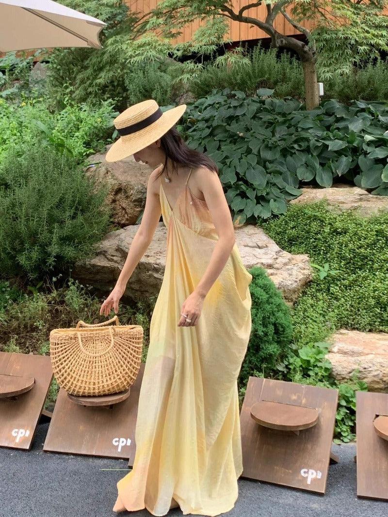Sunwashed Yellow Draped Slip Maxi Dress
