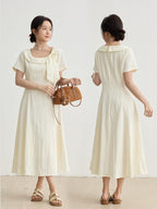 Ivory Soft Romance Bow Short Sleeve A-Line Midi Dress