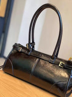 Black Glossy Shoulder Bag with Buckle Detail