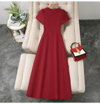 Round Neck Short Sleeve High Waist A-Line Maxi Dress
