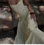 Playful Polka Dot Tie-Back Halter Maxi Dress