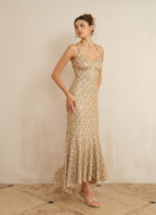 Champagne Cross Back Sequin Mermaid Gown - EveningVerse - 1