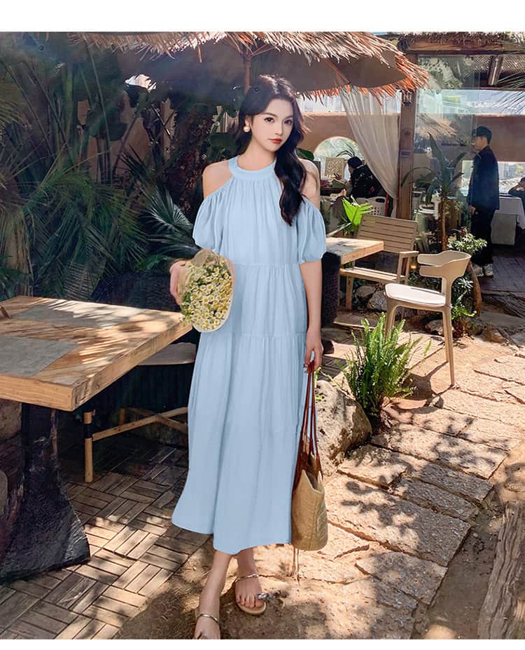 Cold Shoulder Tiered A - Line Maxi Dress - EveningVerse - 1 Main image