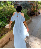 Cold Shoulder Tiered A - Line Maxi Dress - EveningVerse - 4