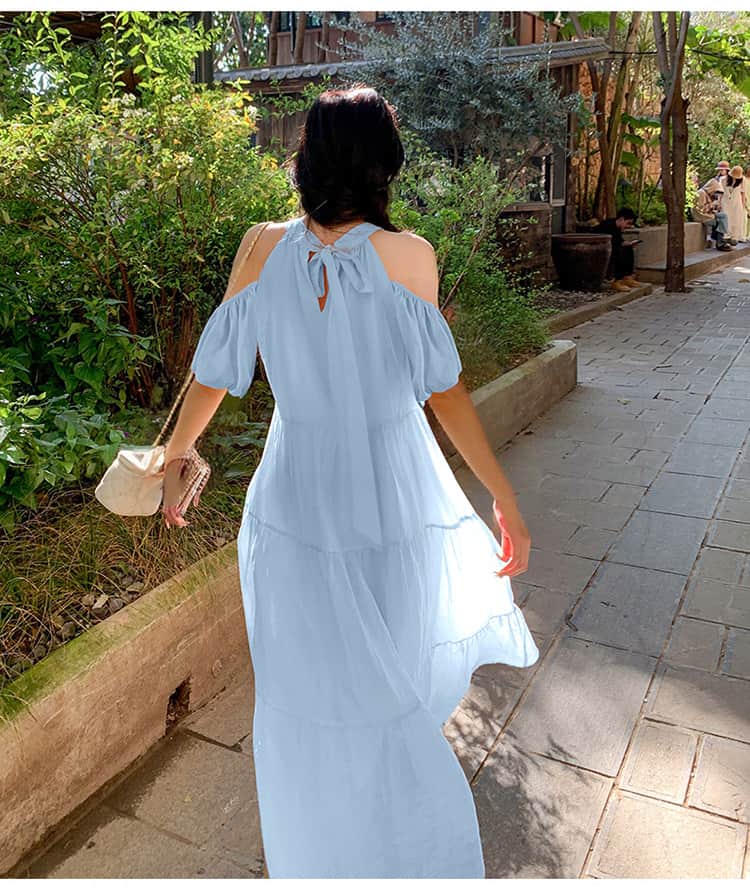 Cold Shoulder Tiered A - Line Maxi Dress - EveningVerse - 4