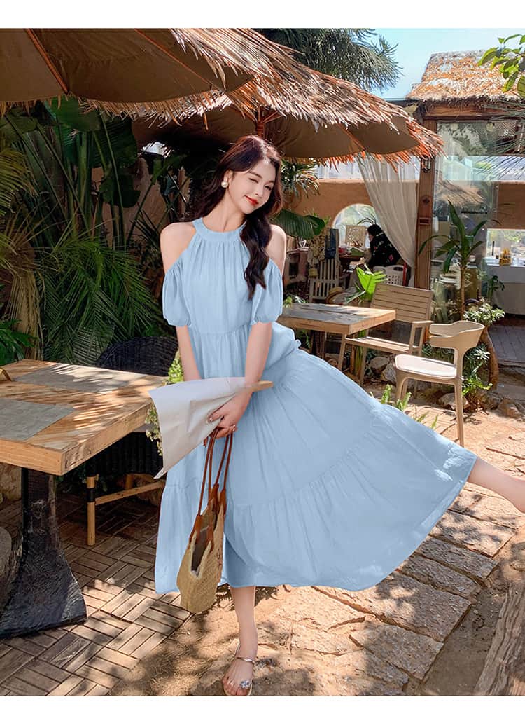 Cold Shoulder Tiered A - Line Maxi Dress - EveningVerse - 3