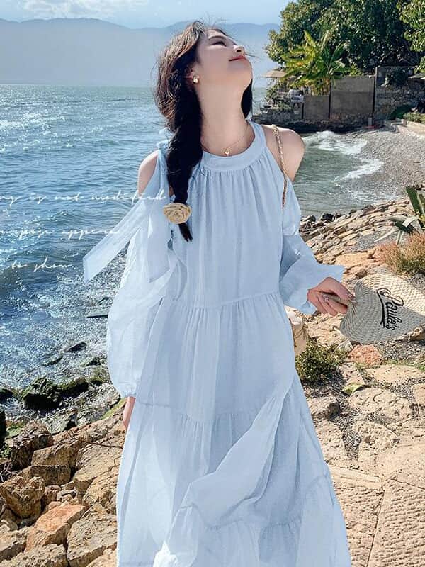 Cold Shoulder Tiered A - Line Maxi Dress - EveningVerse - 11