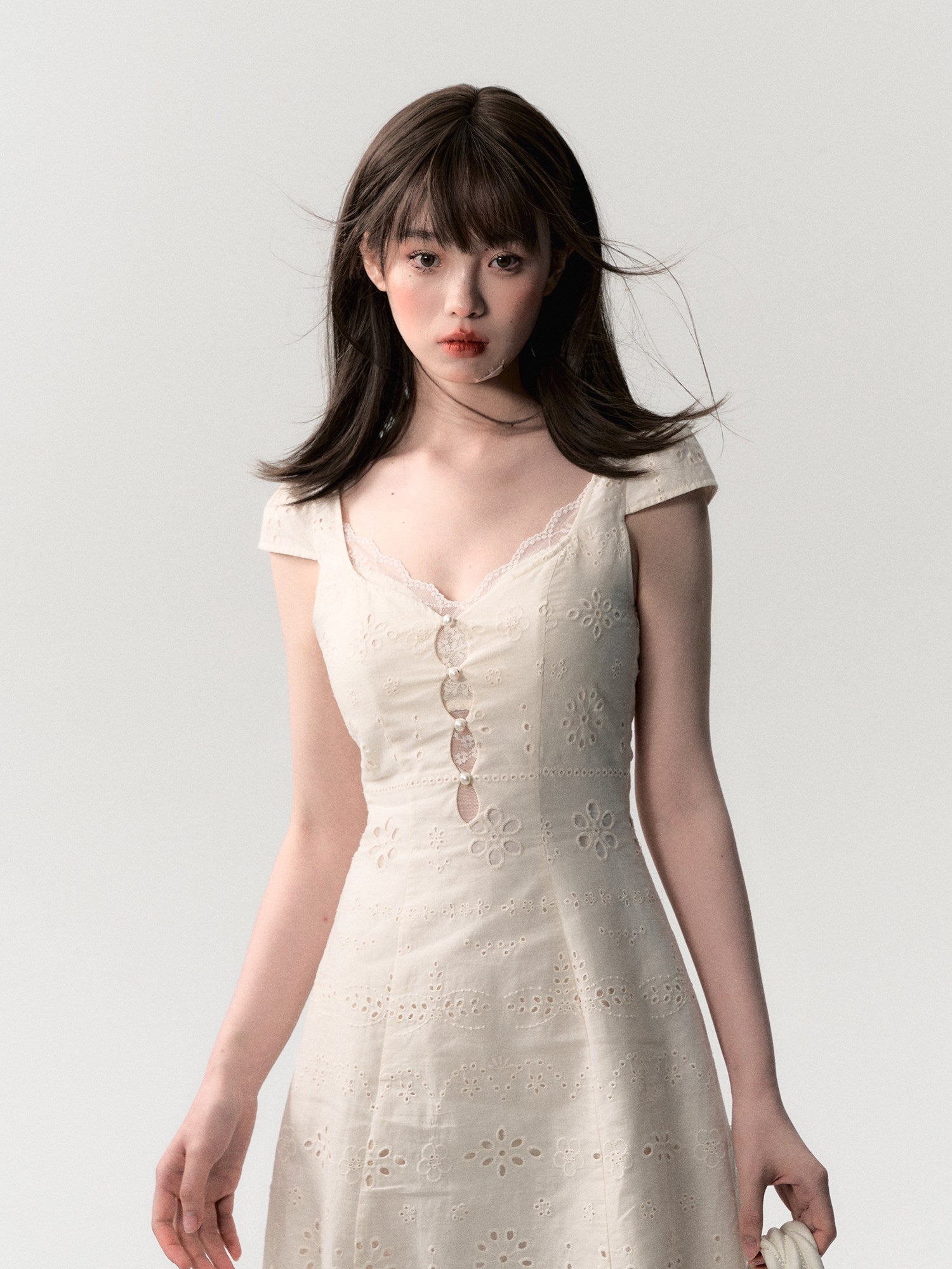 Cream White Fit-and-Flare Eyelet Mini Dress - EveningVerse9
