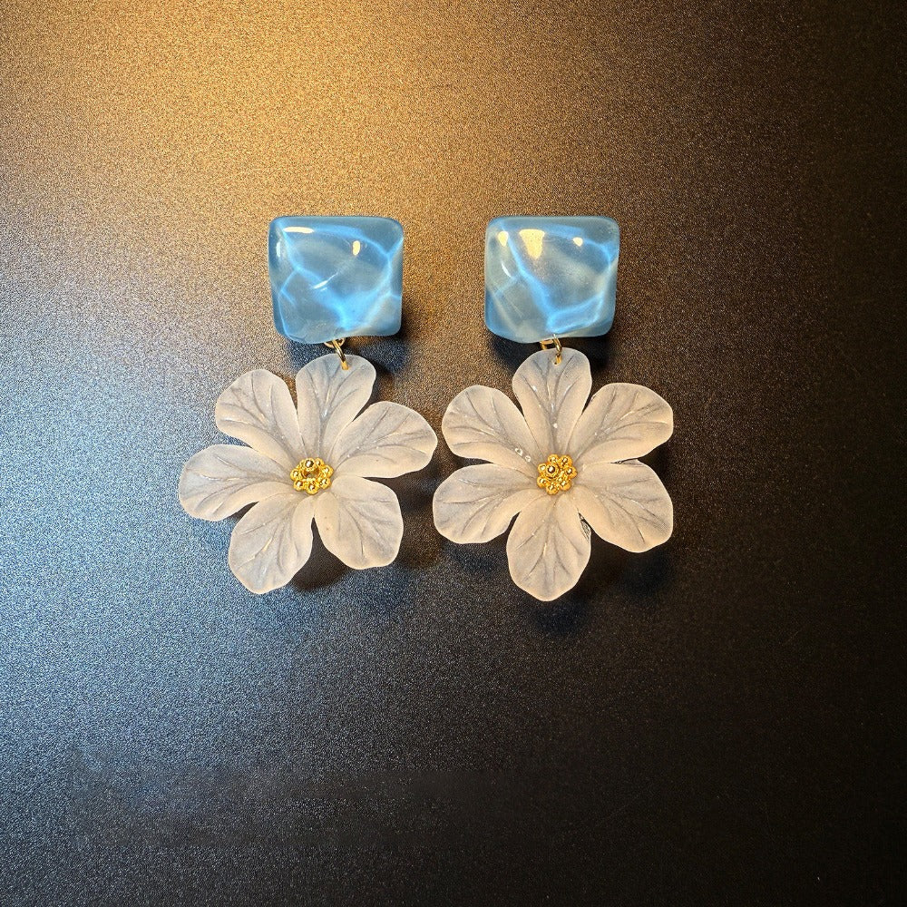 Blue Floral Drop Earrings