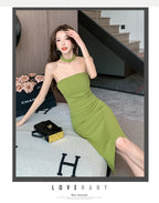 Strapless Scarf Neck Bodycon Midi Dress