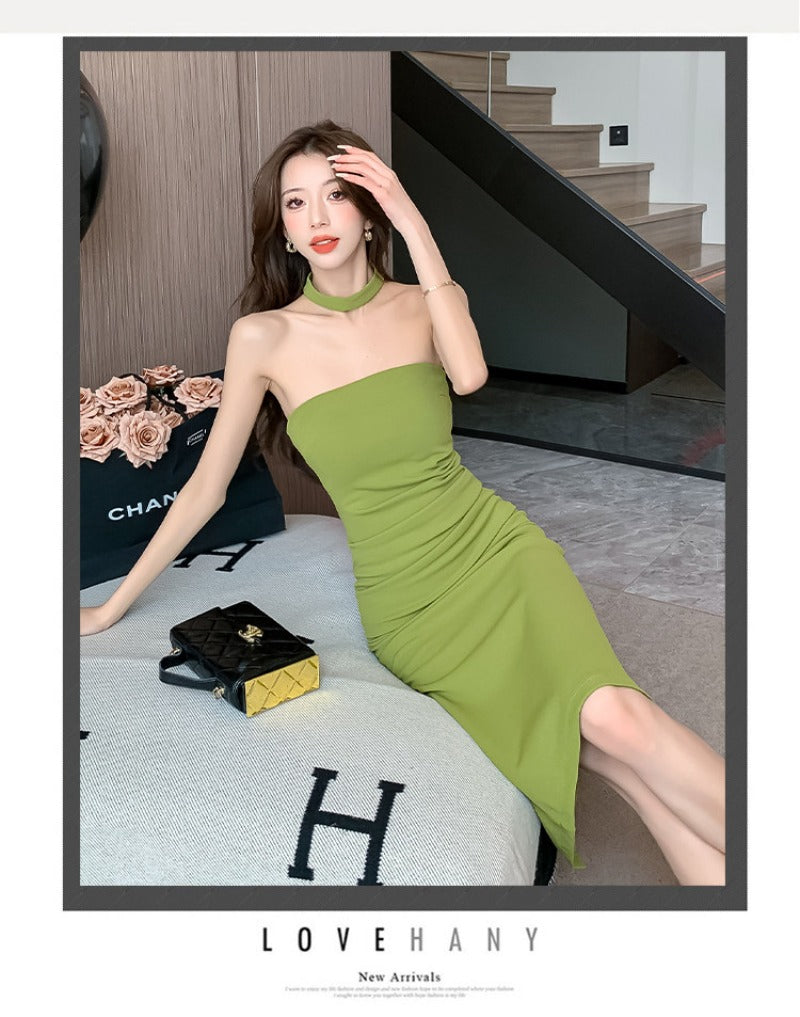 Strapless Scarf Neck Bodycon Midi Dress