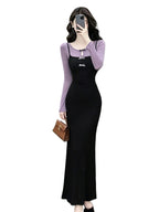 French Bow Long Sleeve Bodycon Maxi Dress Set