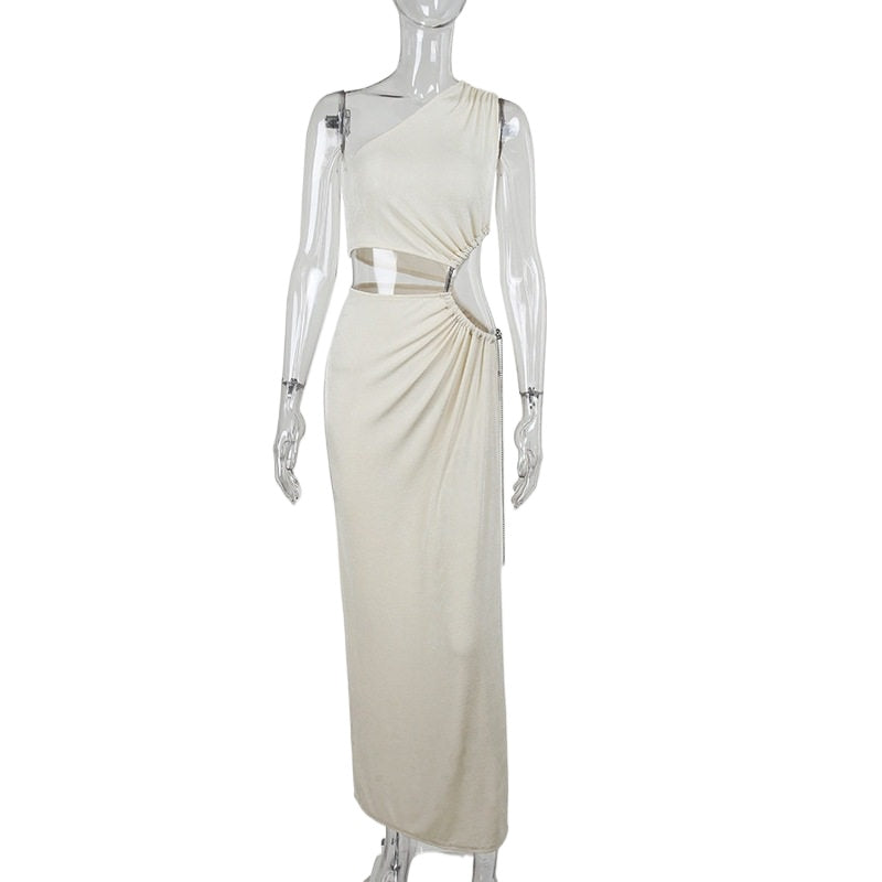 One Shoulder Cutout High Slit Maxi Dress