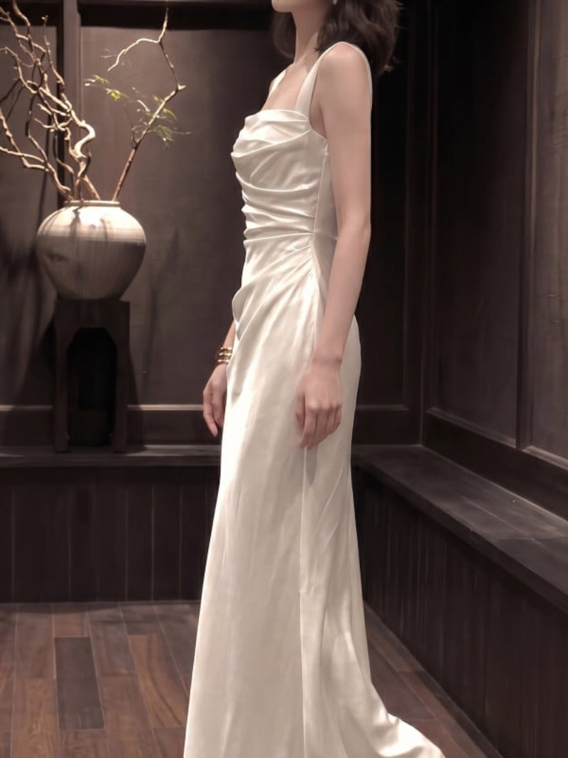 Ivory Satin Cowl Neck Maxi Dress