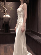 Ivory Satin Cowl Neck Maxi Dress
