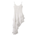 White Lace Trim Asymmetric Tiered Dress And Skirt