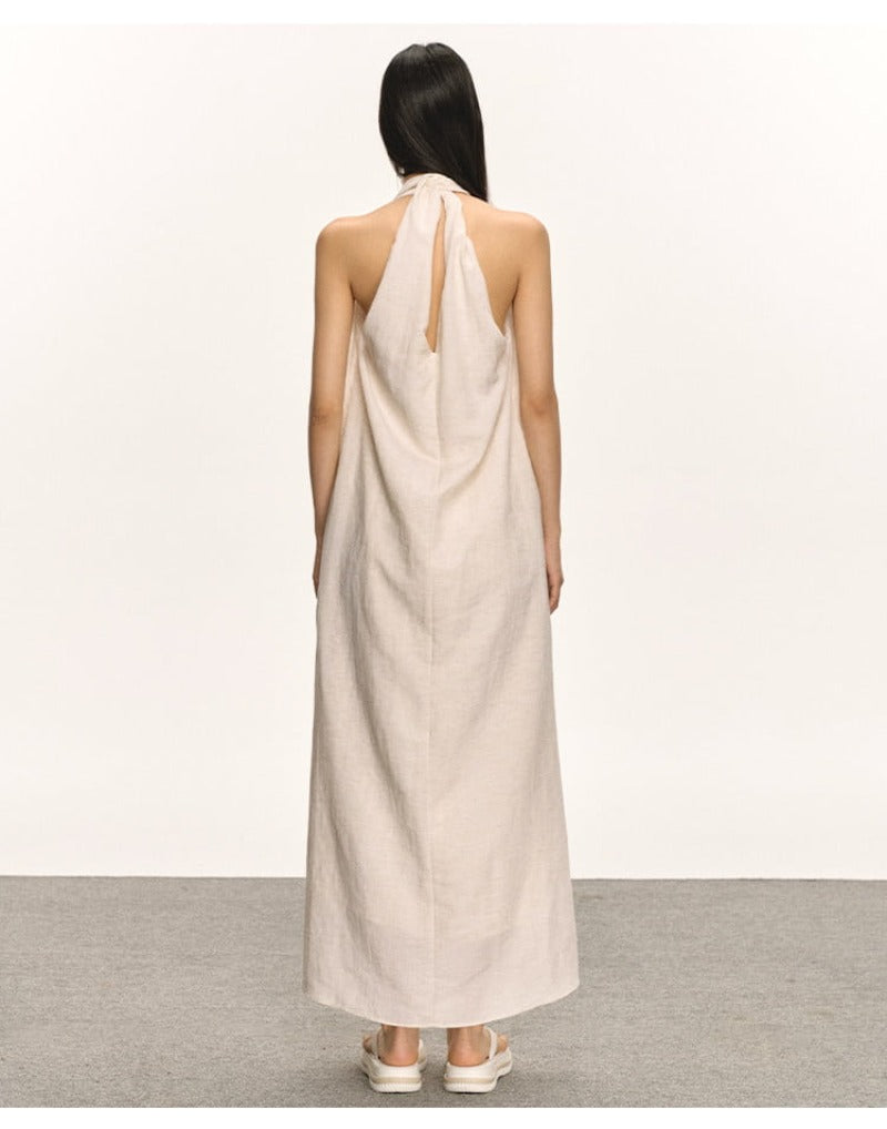 Lyocell Linen V Neck Sleeveless A-Line Maxi Dress