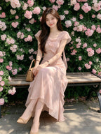 Pink Off-Shoulder Ruffle Mermaid Maxi Dress
