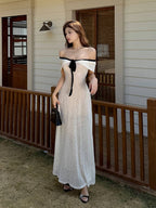 Romantic Ivory Lace Mesh Tiered Asymmetric Midi Dress