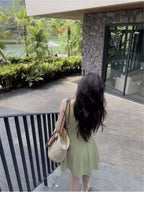 Navy/Green/Grey/Black Square Neck Sleeveless A Line Mini Dress