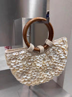 Ivory Shell Detail Evening Bag with Ring Handle