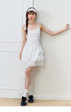 White Lace Trim Asymmetric Tiered Dress And Skirt