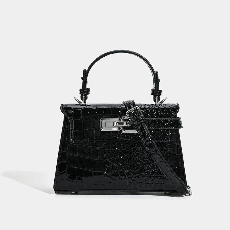 Croc-Embossed Mini Handbag with Detachable Strap