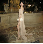 Khaki Draped One Shoulder Slit Maxi Dress