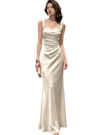 Ivory Satin Cowl Neck Maxi Dress