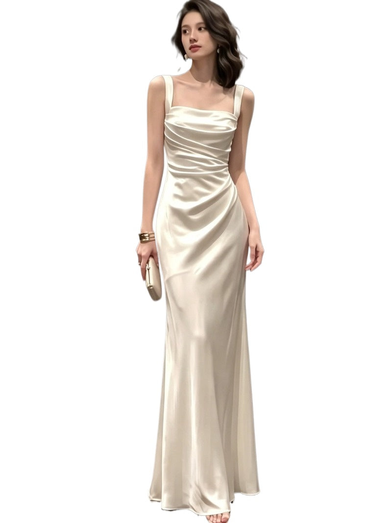 Ivory Satin Cowl Neck Maxi Dress