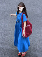Plus Size Blue Short Sleeve Pocket Shift Maxi Dress