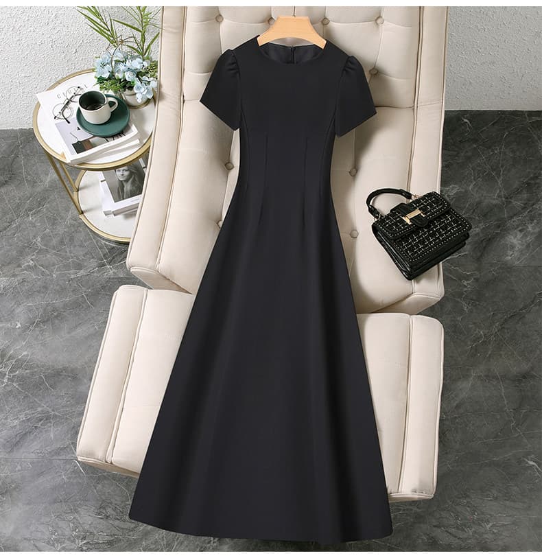 Round Neck Short Sleeve High Waist A-Line Maxi Dress