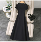 Round Neck Short Sleeve High Waist A-Line Maxi Dress