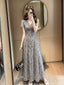 Draped V Neck Lace Sleeve Bodycon Maxi Dress