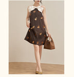 Brown Bow Neck Sequin Embellished Shift Mini Dress