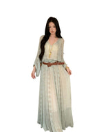 Mint Green V-Neck Long Sleeve Maxi Dress