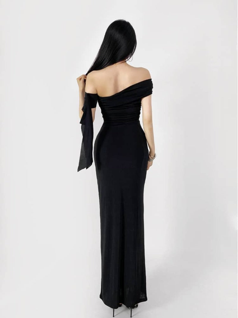 Sultry Asymmetric Draped One Shoulder Bodycon Dress