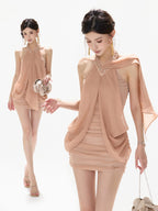 Draped Halter Neck Ruched Bodycon Mini Dress - EveningVerse - 2