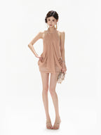 Draped Halter Neck Ruched Bodycon Mini Dress - EveningVerse - 4