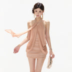 Draped Halter Neck Ruched Bodycon Mini Dress - EveningVerse - 5