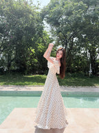 Off-Shoulder Polka Dot Tiered Maxi Dress